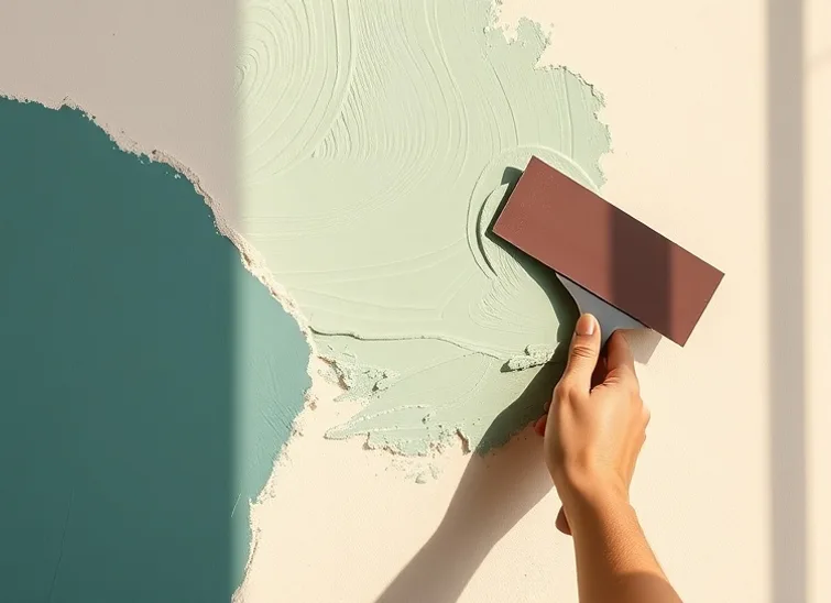 Application d'un enduit décoratif à la lisseuse sur un mur