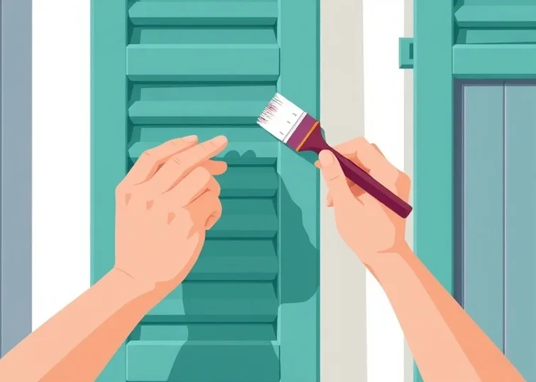 Mise en peinture au pinceau de volets et d'encadrements en bois